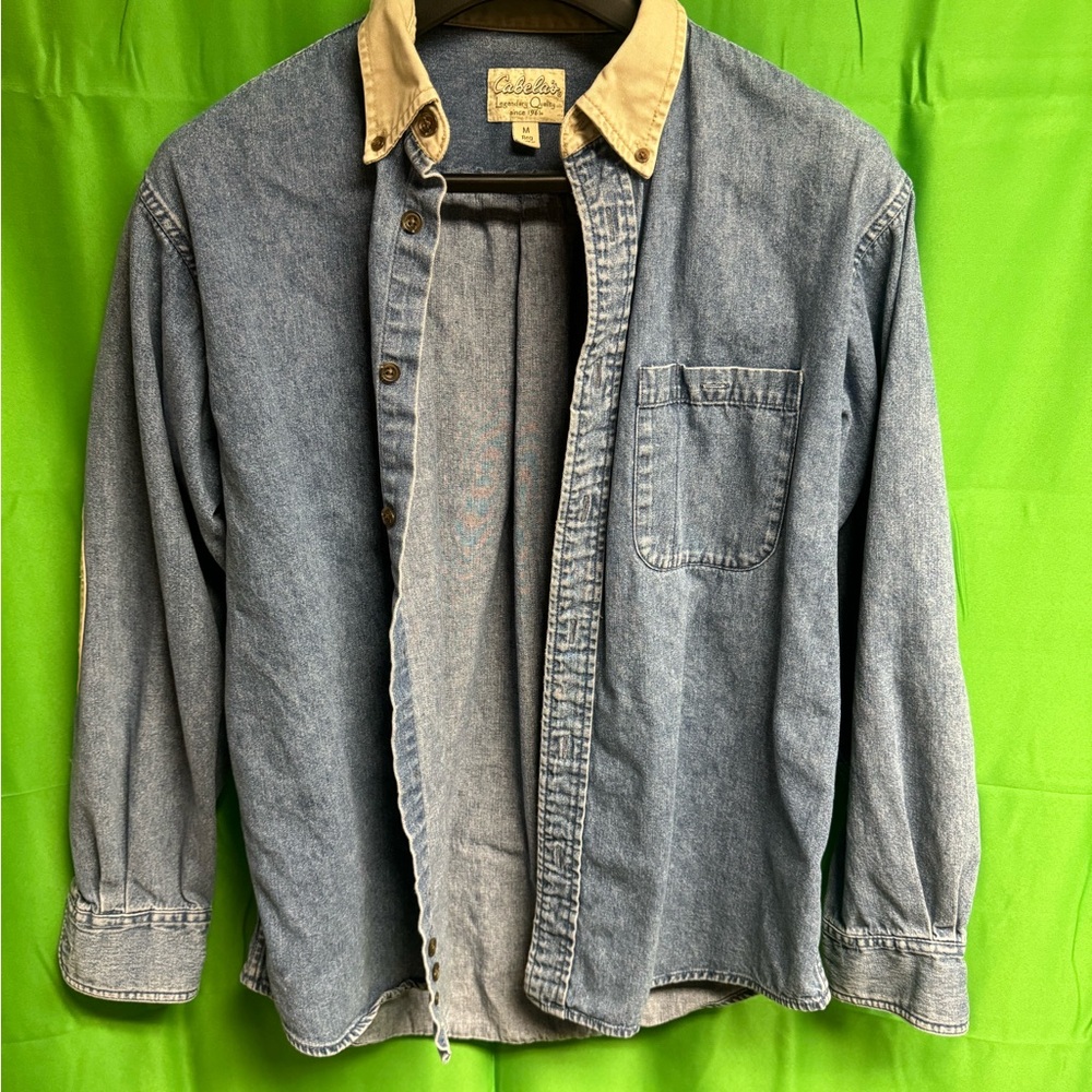 Vintage Cabela's Blue Denim Shirt with Cream Collar